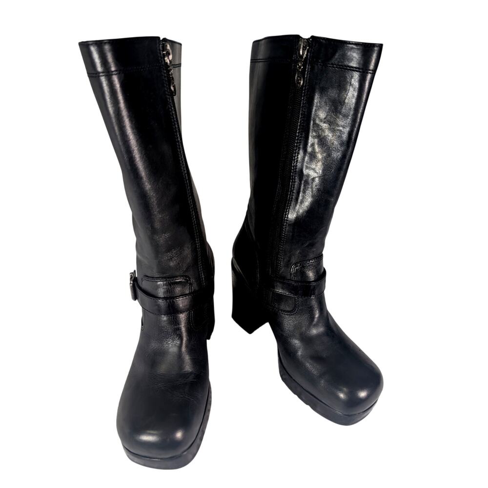 HARLEY DAVIDSON! BLACK GENUINE LEATHER, SQUARE-ISH TOE, CHUNKY HEEL BOOTS! 7.5M - Picture 4 of 14